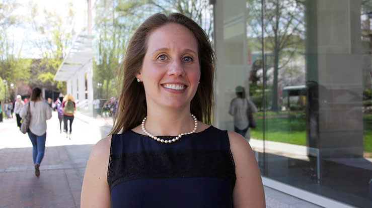Portrait of student in unique global program. Pictured at Cabell Librry