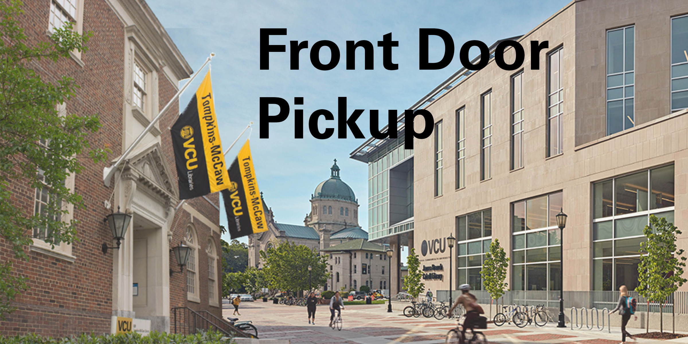 An image with both the James Branch Cabell Library and Tompkins-McCaw Library with the text