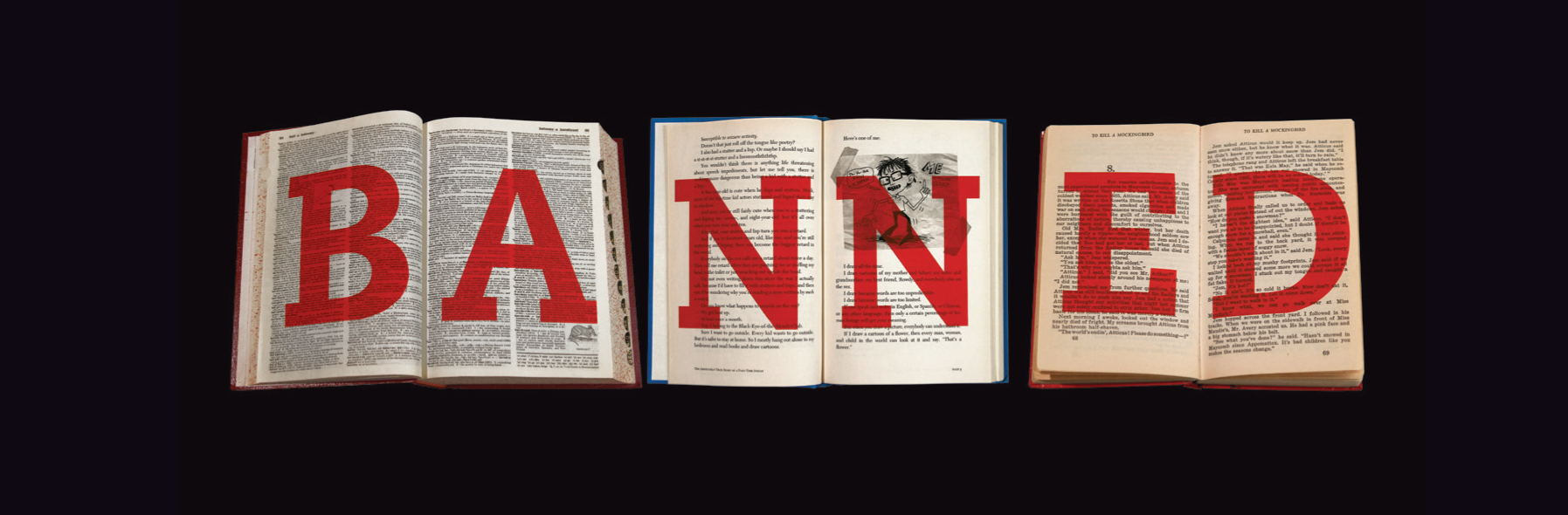3 open books with the word