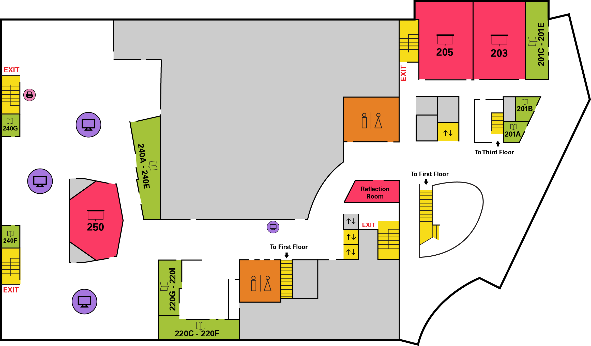 Floor map of the second floor of Cabell Library